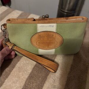 Coach Leather Trim Green Wristlet